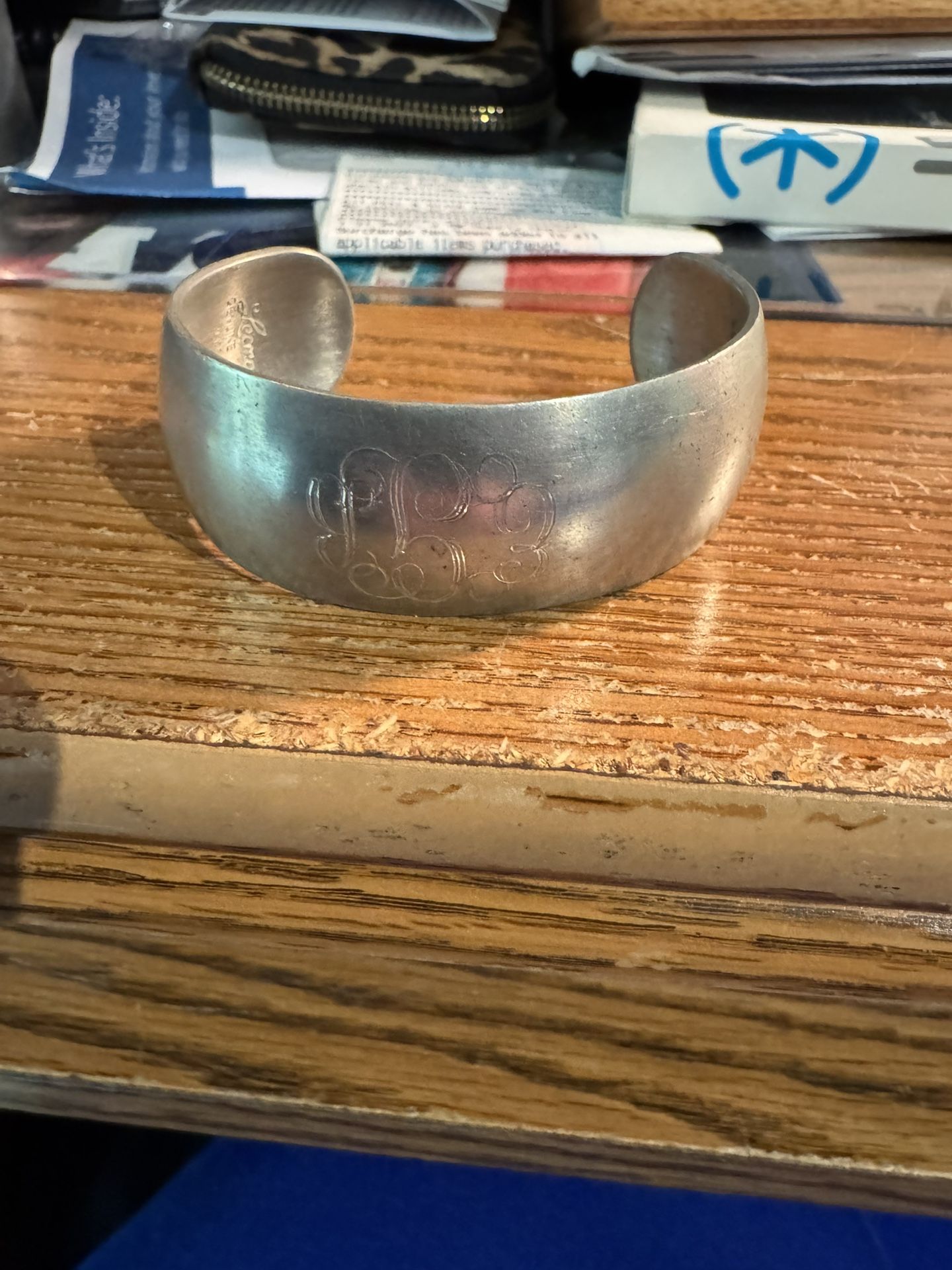 VINTAGE LEONARD GENUINE PEWTER MADE IN BOLIVIA FLORAL CUFF BRACELET