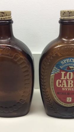 Vintage Log Cabin Syrup Bottles 1776 Amber Brown Bottles Bicentennial Flask GC