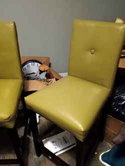 Set of 2 GREEN LEATHER  MCM BARSTOOLS