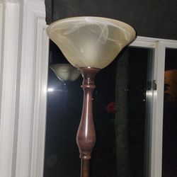 6 And 1/2 Ft Tall Metal Floor Post Lamp With Glass Top. Brown And Black In Color