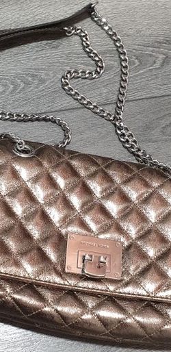 Authentic Michael Kors Leather Bag Clutch Crossbody Gold Silver Chain