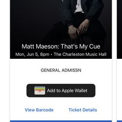 2 tickets to matt maeson in charleston music hall june 5th 8pm