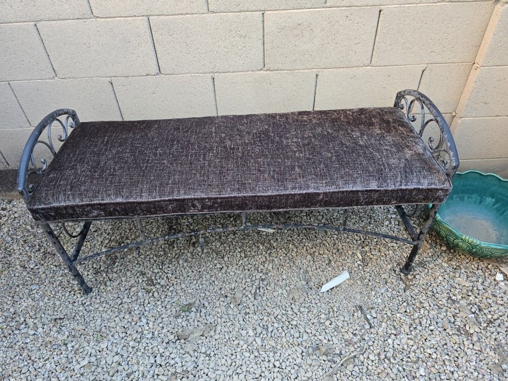 $120 IRON BENCH WITH CUSHION 