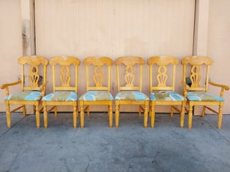 Set of 6 Wood Dining Chairs with Upholstered Seats