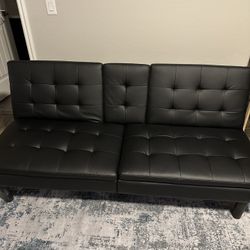Black Faux Leather Memory Form Futon
