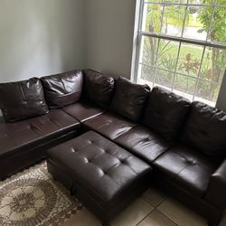 Sectional Couch Sofa Dark Brown 3 piece 