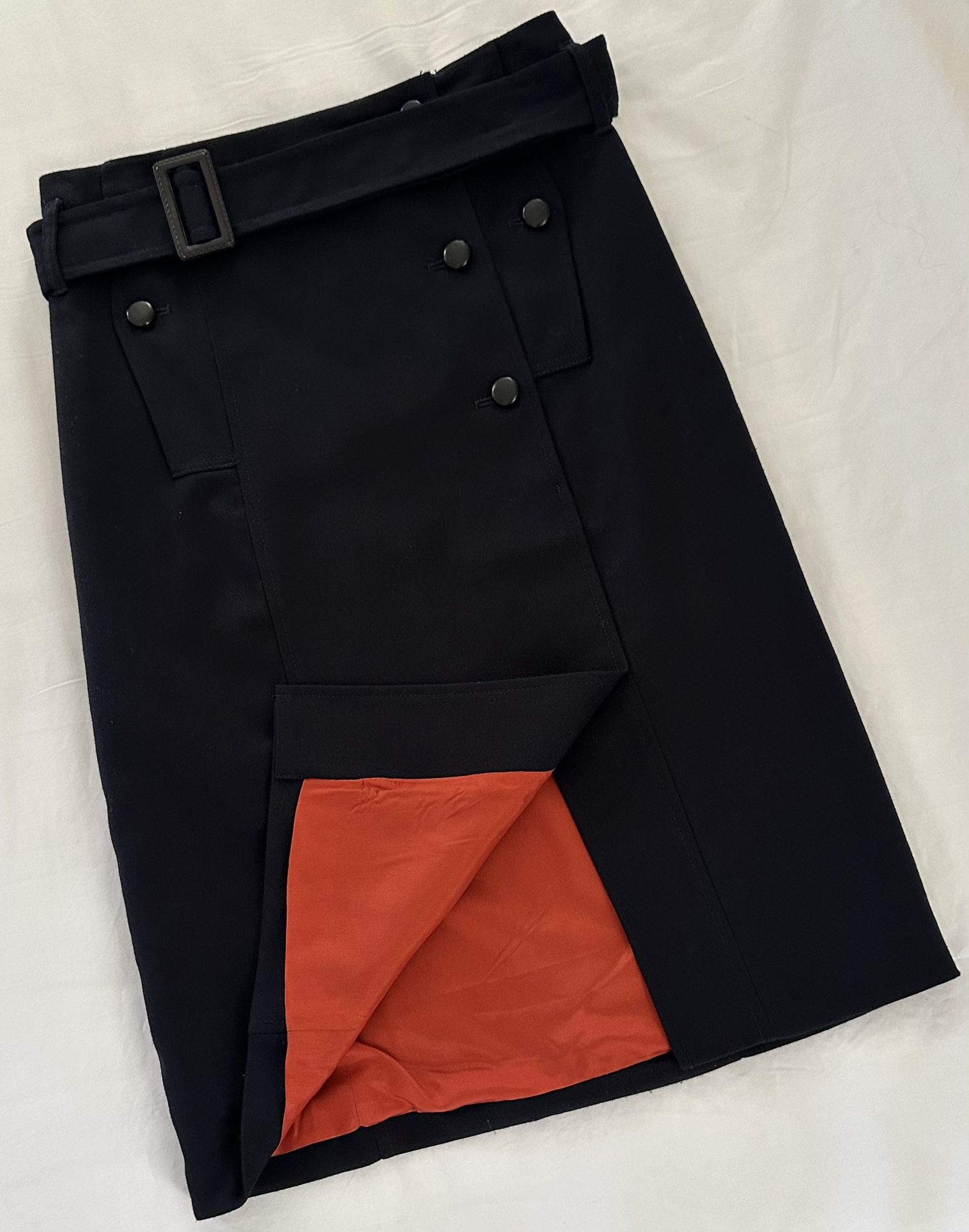 NWT Anthropologie Cartonnier Navy Blue Pencil Trench Coat Belted Skirt Size 2