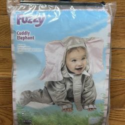 FUZZY CUDDLY ELEPHANT, COSTUME FOR BABY 12-24months, Grey/pink. Includes: Footed Jumpsuit w/snap open and close inseam and Hood 🆕