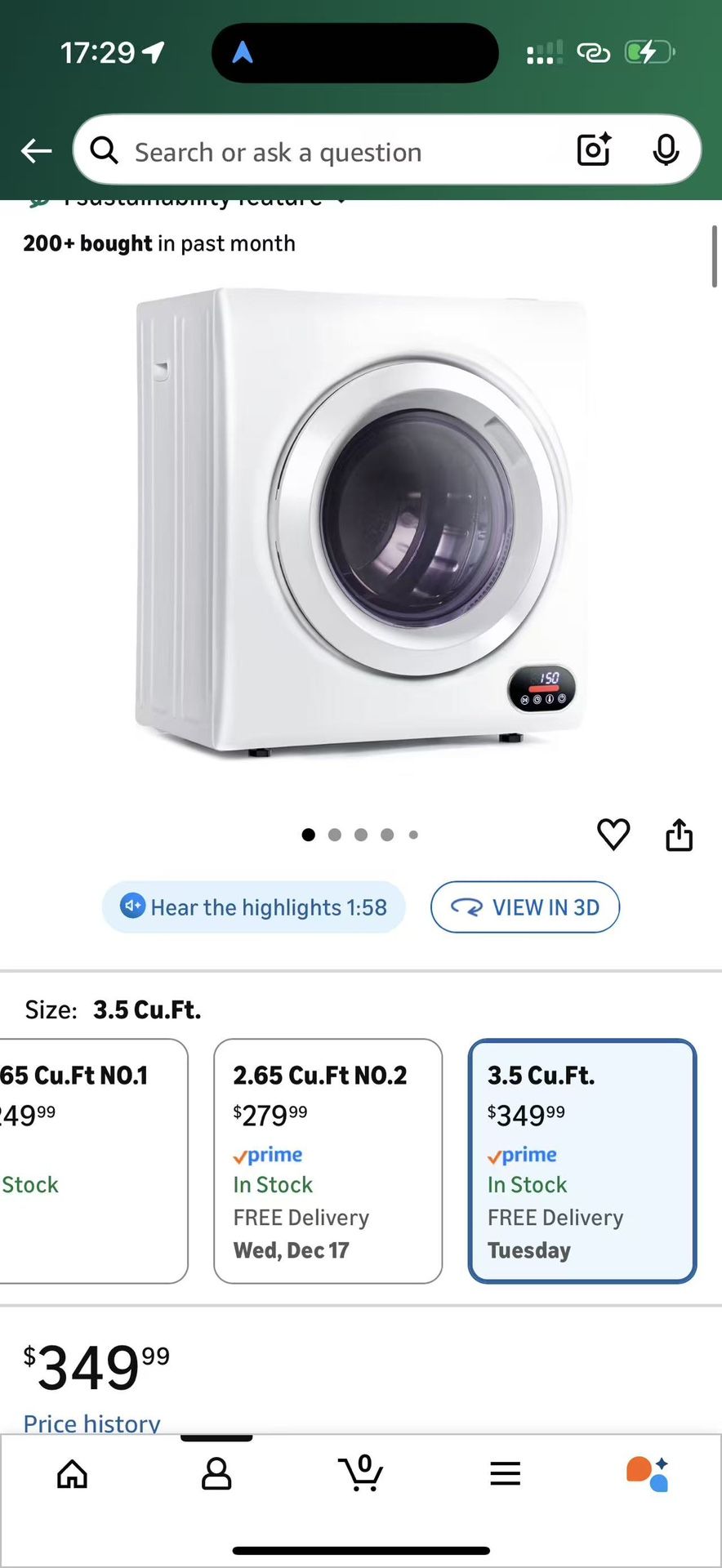 Compact Dryer Cu Ft 3.5