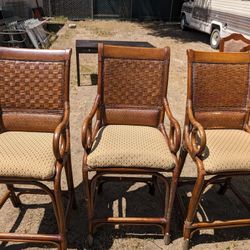 3 Bamboo/Rattan Bar Stools/High Top Chairs