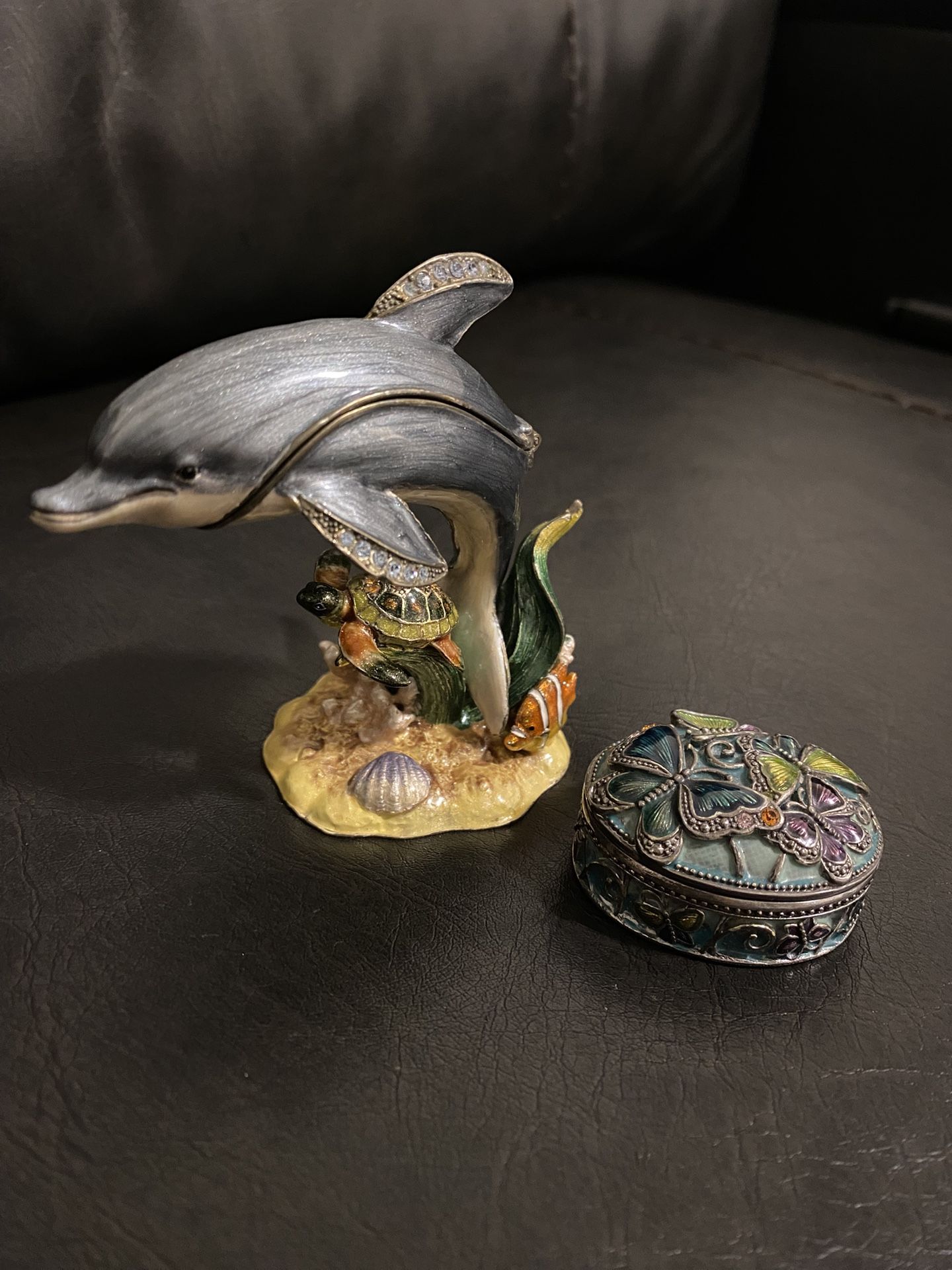 Lot of 2 Unique Trinket Boxes – Dolphin & MONET Butterfly