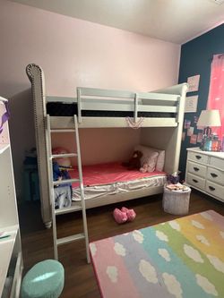 Upholstered Twin-Over-Full Bunk Bed with Ladder