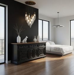 Black dresser, buffet, credenza or sideboard
