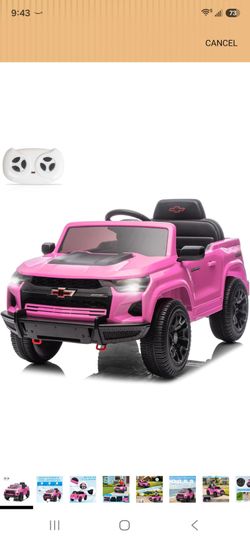 12V Licensed Chevrolet Colorado Electric Ride on Car for Kids, Pink
Ride on Toys for Toddlers w/ Remote Control, Battery Powered, Bluetooth, Soft Star