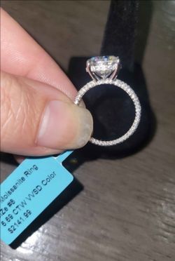 Stunning 6.69 Carat Cushion Cut Moissanite Ring. Size 8