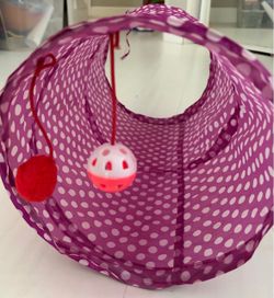 Play Tunnel Toy for small pets cats kitten Purple Magenta Polka Dots
