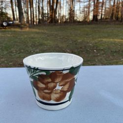 Small Hunter Green and Brown Flowered Pot