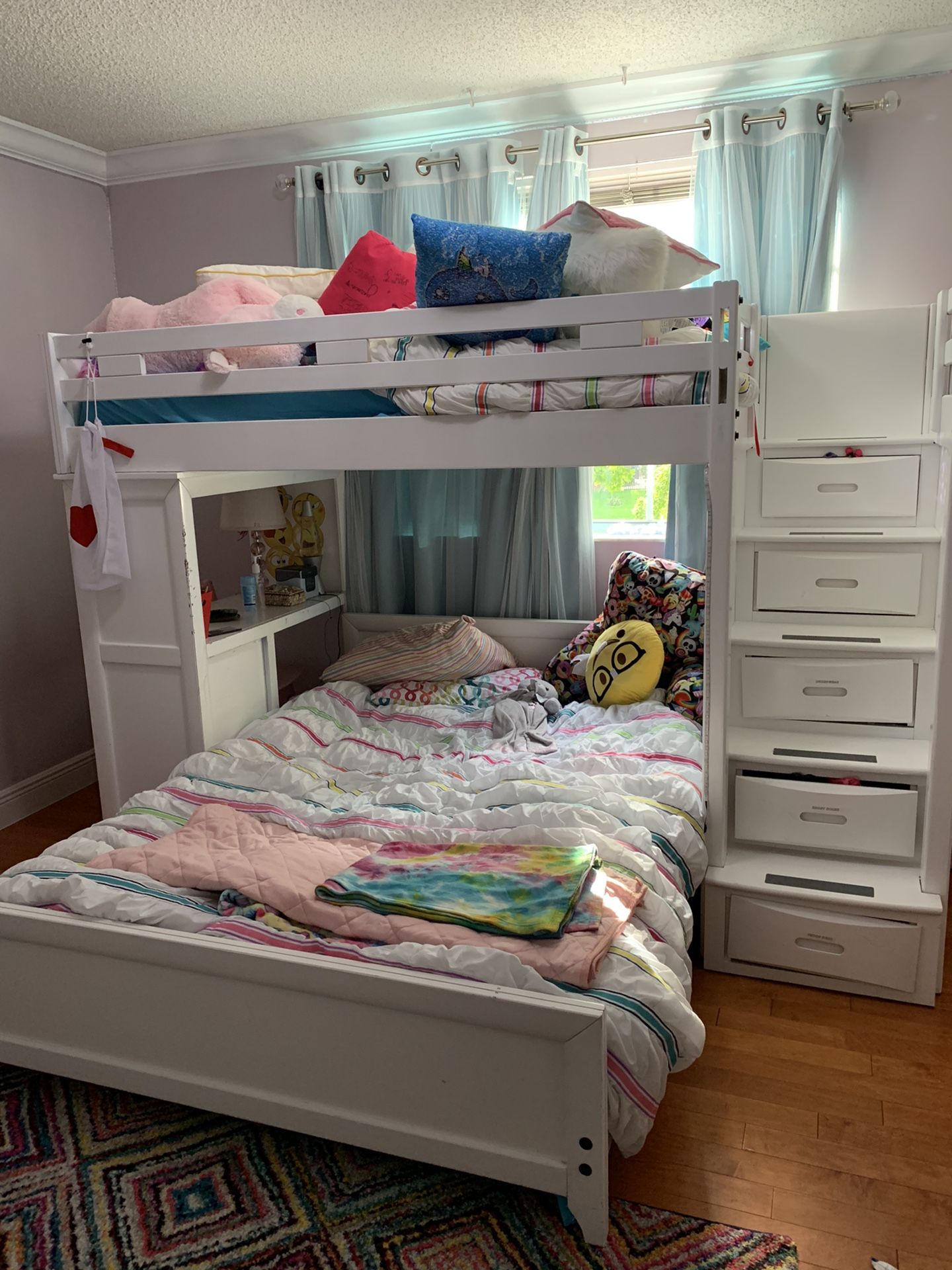 White Twin/Full step Bunk Bed with Desk