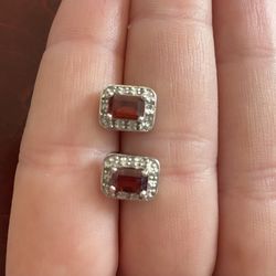 .925 Diamond And Garnet Earrings