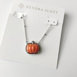 Kendra Scott Pumpkin Pendant Orange Silver Chain Necklace 