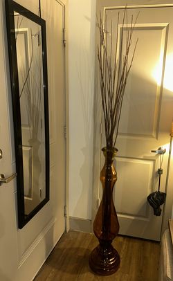 Beautiful Vintage Style Chunky Glass Vase + Wood Sticks Decor 