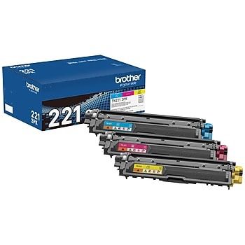 Brother TN-221 Cyan/Magenta/Yellow Standard Yield Toner Cartridge, 3/Pack
