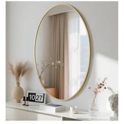 JENBELY Oval Gold Bathroom Mirror – 20x28” Metal Frame Wall Mounted Vanity Mirror 