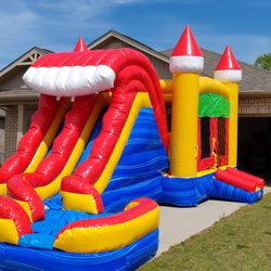 29' Blue & Green Helix Bounce House Wet or Dry Water Slide Combo.