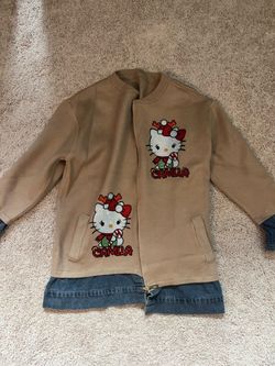 Hello Kitty Embroidered Tan Jacket with Denim Trim