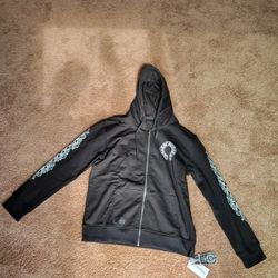 CH  Black Zip Up Hoodie Size Medium Horse Shoe Logo White Accents