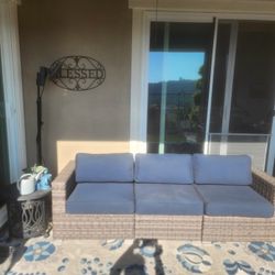 Faux Wicker Outdoor Sofa & Coffee Table/Ottomon