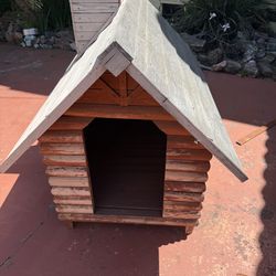 Wooden log cabin small/medium dog house.