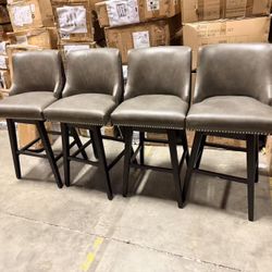 CHITA 30 Inch Synthetic Leather Swivel Upholstered Bar Stools with Full Backrest, Set of 4, Retro Grey $299