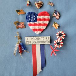 Lot Of 11 Vintage US Patriotic Lapel Pins & Tie Tacs
