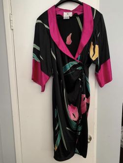 Flora Kung Silk Kimono Neon Floral Wrap Dress