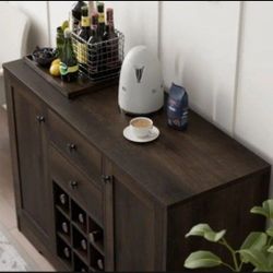 Brand New In Box Buffet Sideboard/kitchen Storage Cabinet With Built-in Wine Rack 