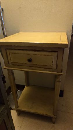 Distressed Wood Nightstand with Drawer and Shelf  Vintage  Style