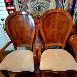 Mid Century Modern  pair of Century Furniture Omni armchairs featuring burled wood frames. 