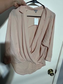 Charlotte Russe M Faux Wrap Top Blouse Pink Chiffon Draped Open Front Shirt