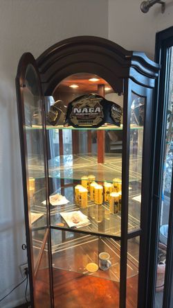 Lighted Corner Curio Cabinet – Mirrored Back & Glass Shelves