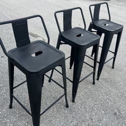 $40 for all 3! Three Black Metal Industrial Style Counter Height Stools Chairs! Sturdy 15x15x32in Seat Height 25in