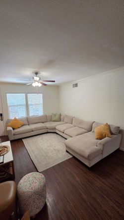 Large Beige Fabric Sectional Sofa with Chaise