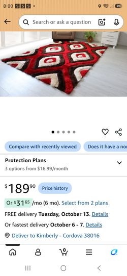 Red Grey White Geometric Shag Area Rug
