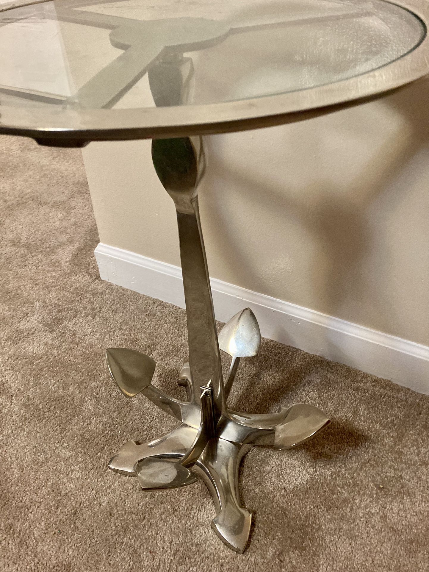 Nautical Round Silver /Glass Table/End Table