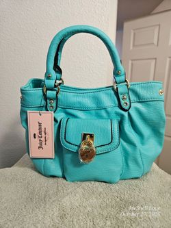 Juicy Couture Teal Leather Mini Gloria Pouchette with Gold Hardware