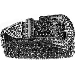 INOGIH Rhinestone-Belt for Women Girls,Western Cowgirl Cowboys Bling Studded Leather Diamond Belt for Jeans Dress  