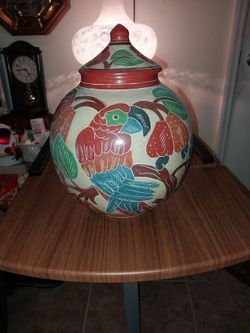 Hand-Painted Ceramic Lidded Jar with Parrot Design