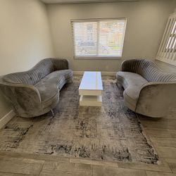 2-piece Upholstered Channel Tufted Sofa Set Grey