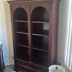 Double drawer dark finish decorative bookshelves or display cabinet