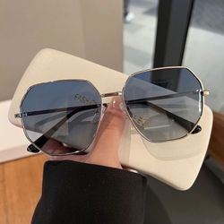 Transparent blue polarized sunglasses men's polygonal metal driving sunglasses Korean version trendy seaside travel glasses